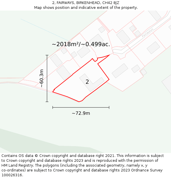 2, FAIRWAYS, BIRKENHEAD, CH42 8JZ: Plot and title map