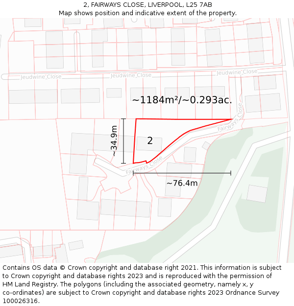 2, FAIRWAYS CLOSE, LIVERPOOL, L25 7AB: Plot and title map