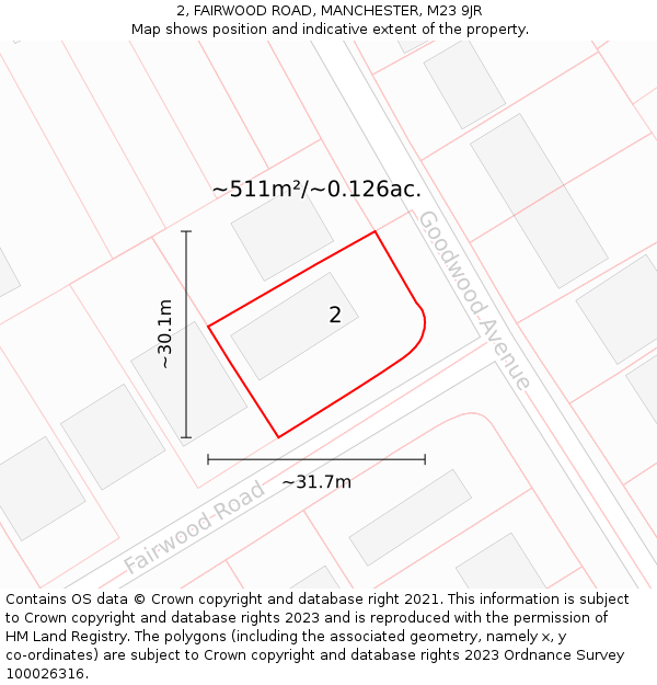 2, FAIRWOOD ROAD, MANCHESTER, M23 9JR: Plot and title map