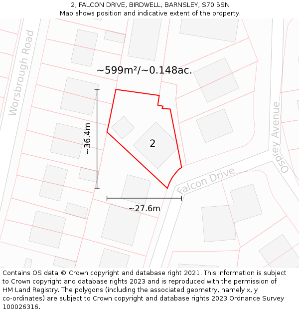 2, FALCON DRIVE, BIRDWELL, BARNSLEY, S70 5SN: Plot and title map
