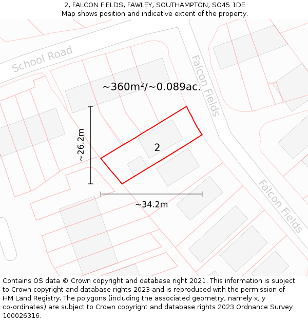 2, FALCON FIELDS, FAWLEY, SOUTHAMPTON, SO45 1DE: Plot and title map