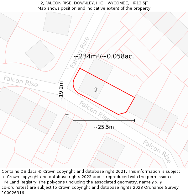 2, FALCON RISE, DOWNLEY, HIGH WYCOMBE, HP13 5JT: Plot and title map