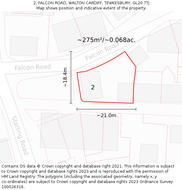 2, FALCON ROAD, WALTON CARDIFF, TEWKESBURY, GL20 7TJ: Plot and title map