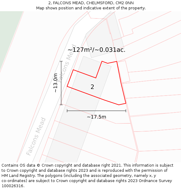 2, FALCONS MEAD, CHELMSFORD, CM2 0NN: Plot and title map