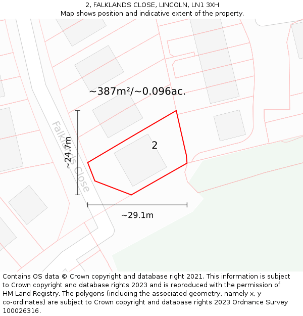 2, FALKLANDS CLOSE, LINCOLN, LN1 3XH: Plot and title map