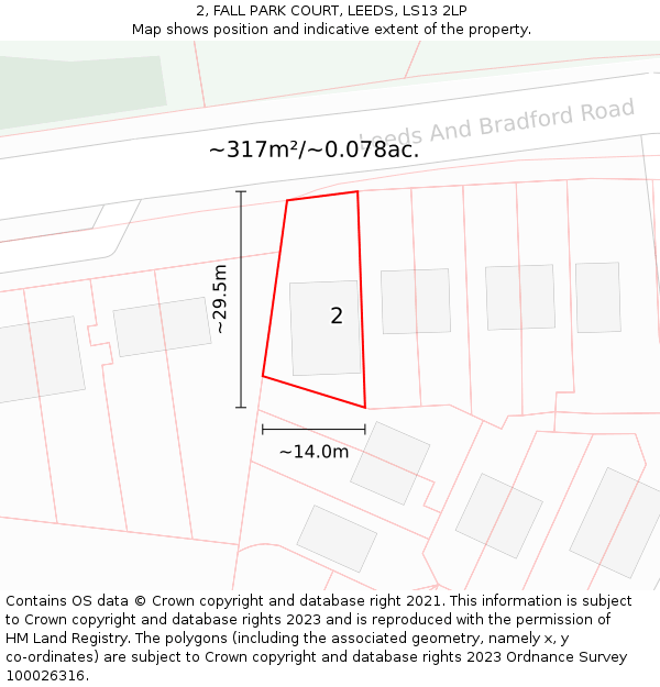 2, FALL PARK COURT, LEEDS, LS13 2LP: Plot and title map