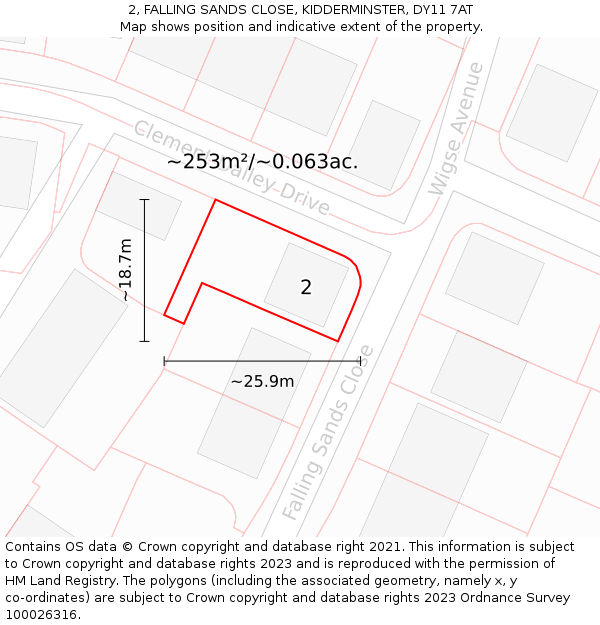 2, FALLING SANDS CLOSE, KIDDERMINSTER, DY11 7AT: Plot and title map