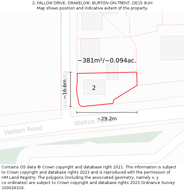2, FALLOW DRIVE, DRAKELOW, BURTON-ON-TRENT, DE15 9UH: Plot and title map