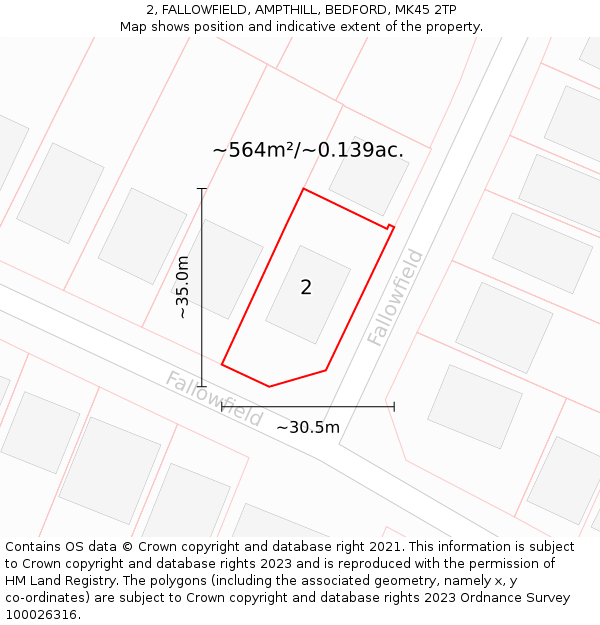 2, FALLOWFIELD, AMPTHILL, BEDFORD, MK45 2TP: Plot and title map