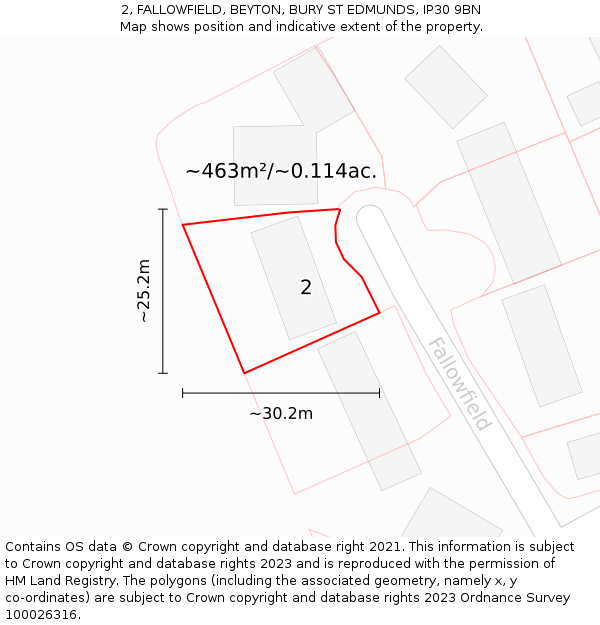 2, FALLOWFIELD, BEYTON, BURY ST EDMUNDS, IP30 9BN: Plot and title map