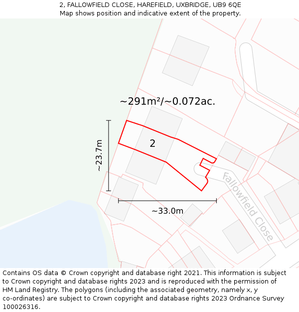 2, FALLOWFIELD CLOSE, HAREFIELD, UXBRIDGE, UB9 6QE: Plot and title map
