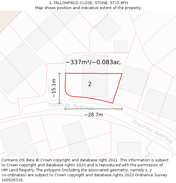 2, FALLOWFIELD CLOSE, STONE, ST15 8FH: Plot and title map