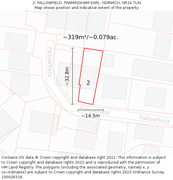 2, FALLOWFIELD, FRAMINGHAM EARL, NORWICH, NR14 7UN: Plot and title map