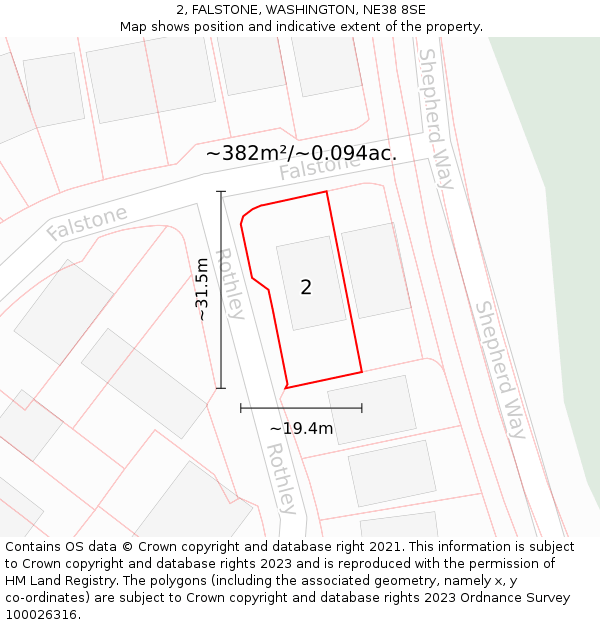 2, FALSTONE, WASHINGTON, NE38 8SE: Plot and title map