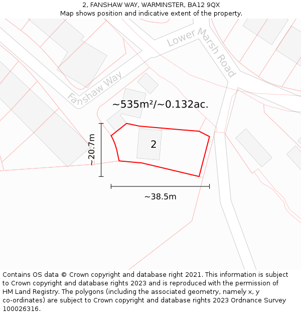 2, FANSHAW WAY, WARMINSTER, BA12 9QX: Plot and title map