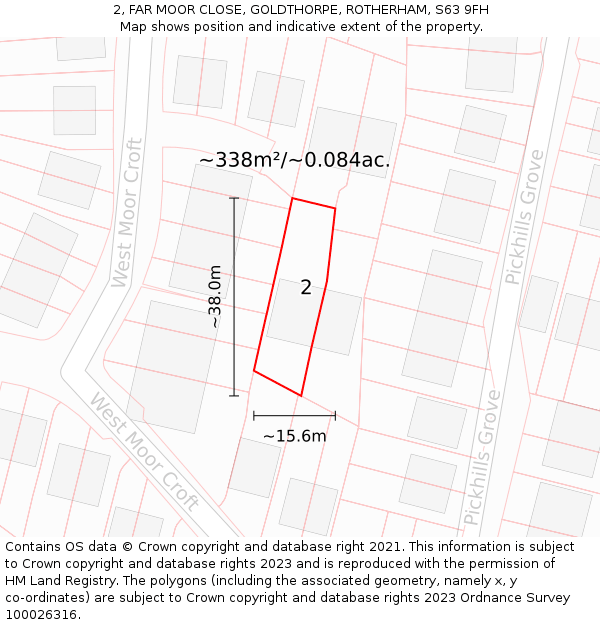 2, FAR MOOR CLOSE, GOLDTHORPE, ROTHERHAM, S63 9FH: Plot and title map