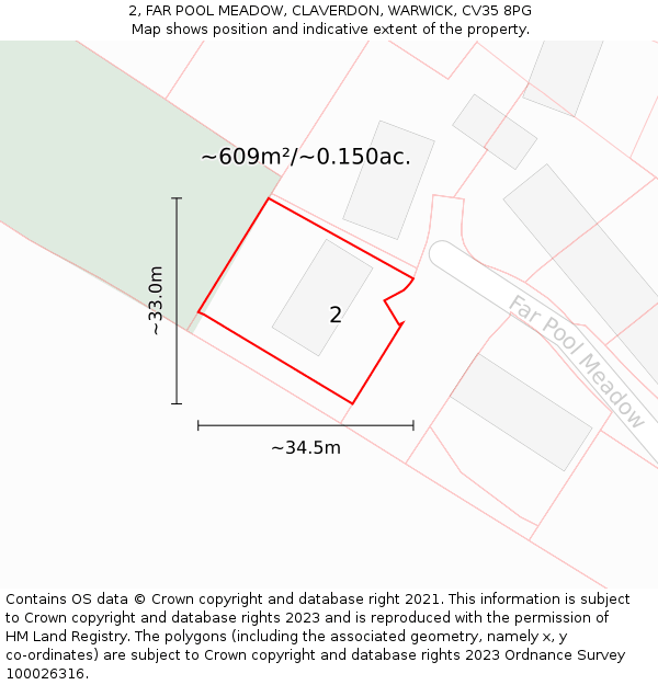 2, FAR POOL MEADOW, CLAVERDON, WARWICK, CV35 8PG: Plot and title map