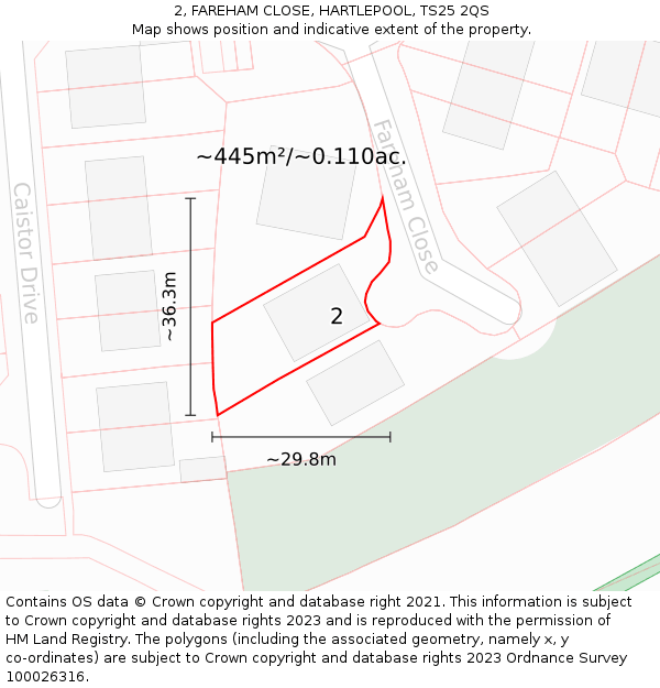 2, FAREHAM CLOSE, HARTLEPOOL, TS25 2QS: Plot and title map