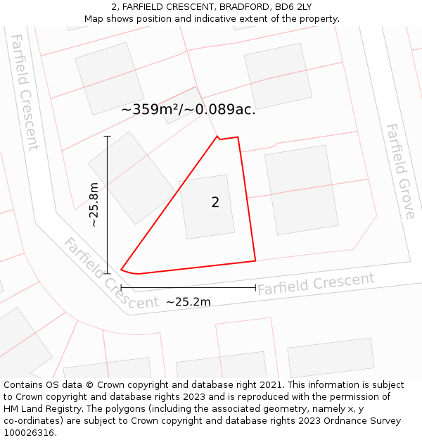 2, FARFIELD CRESCENT, BRADFORD, BD6 2LY: Plot and title map