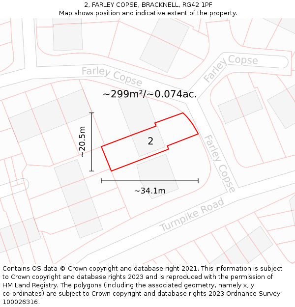 2, FARLEY COPSE, BRACKNELL, RG42 1PF: Plot and title map