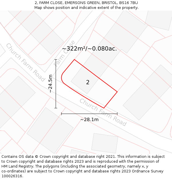 2, FARM CLOSE, EMERSONS GREEN, BRISTOL, BS16 7BU: Plot and title map