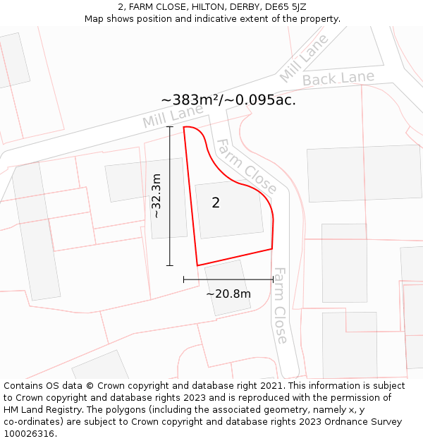 2, FARM CLOSE, HILTON, DERBY, DE65 5JZ: Plot and title map