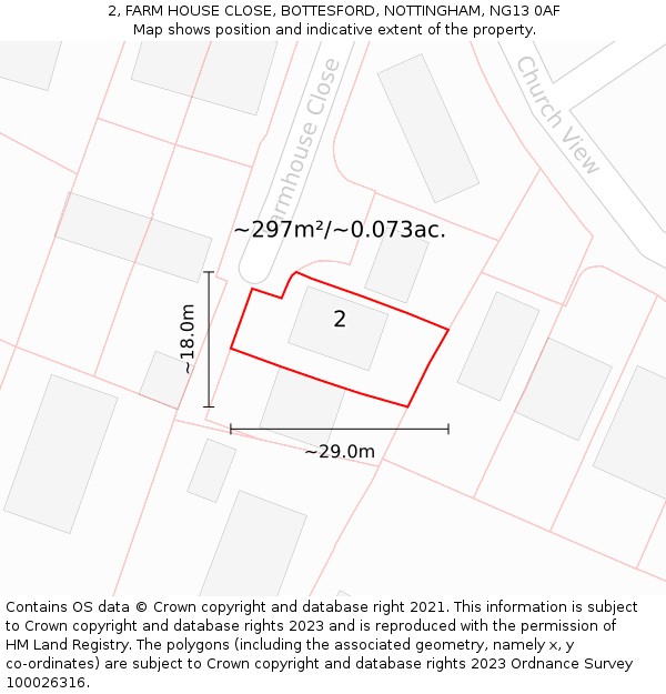 2, FARM HOUSE CLOSE, BOTTESFORD, NOTTINGHAM, NG13 0AF: Plot and title map