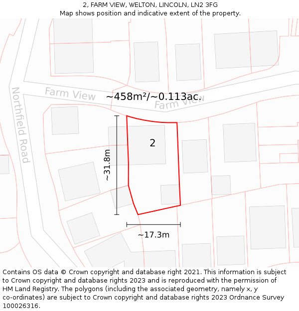 2, FARM VIEW, WELTON, LINCOLN, LN2 3FG: Plot and title map