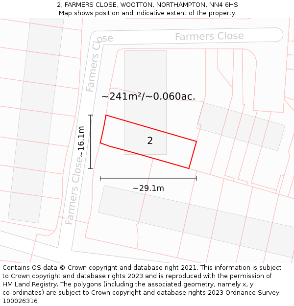 2, FARMERS CLOSE, WOOTTON, NORTHAMPTON, NN4 6HS: Plot and title map