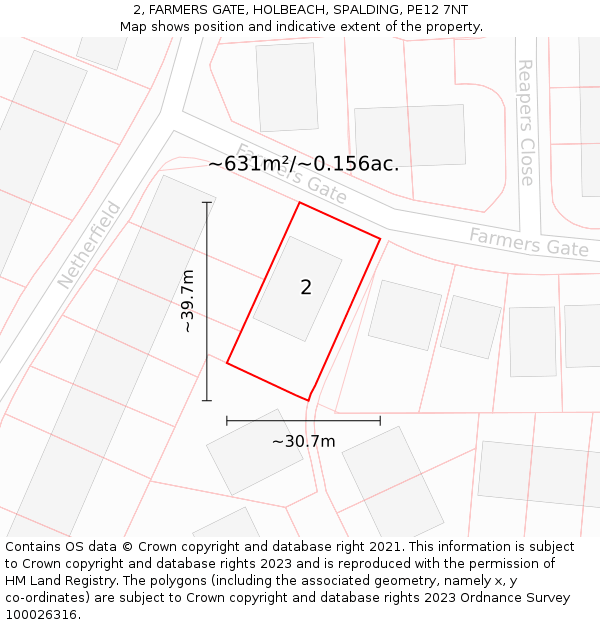 2, FARMERS GATE, HOLBEACH, SPALDING, PE12 7NT: Plot and title map