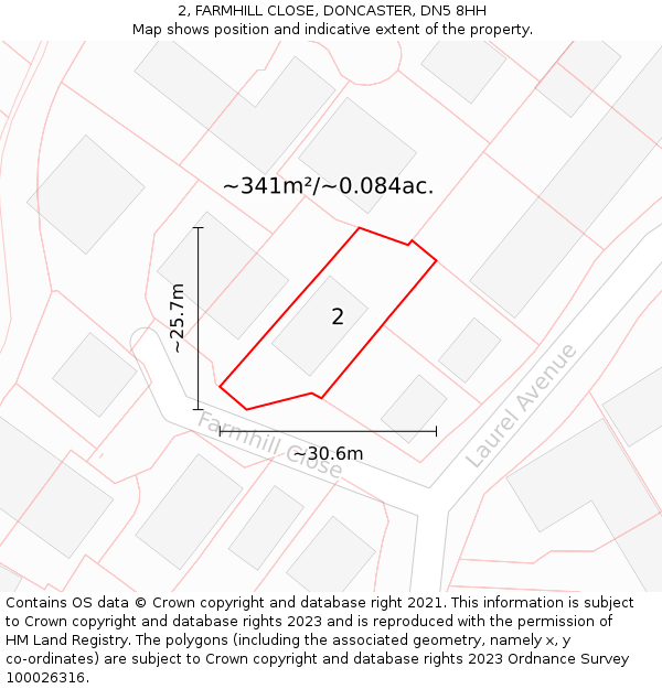 2, FARMHILL CLOSE, DONCASTER, DN5 8HH: Plot and title map