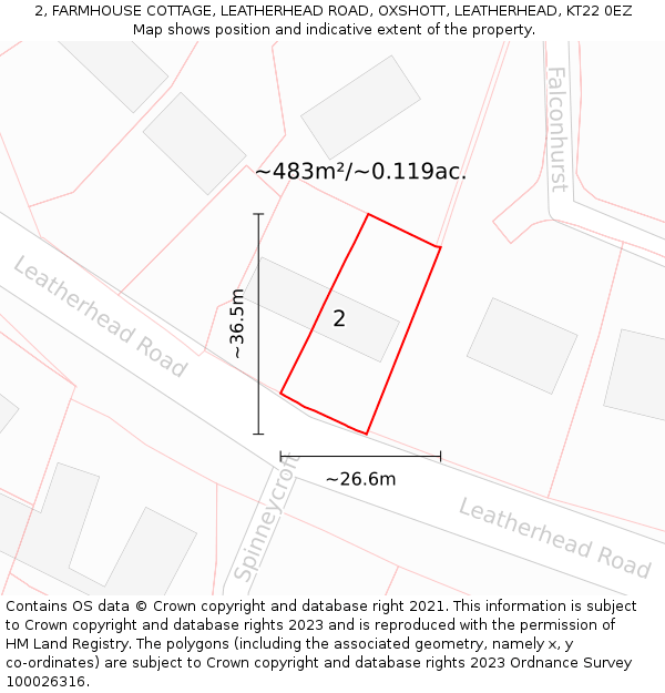 2, FARMHOUSE COTTAGE, LEATHERHEAD ROAD, OXSHOTT, LEATHERHEAD, KT22 0EZ: Plot and title map
