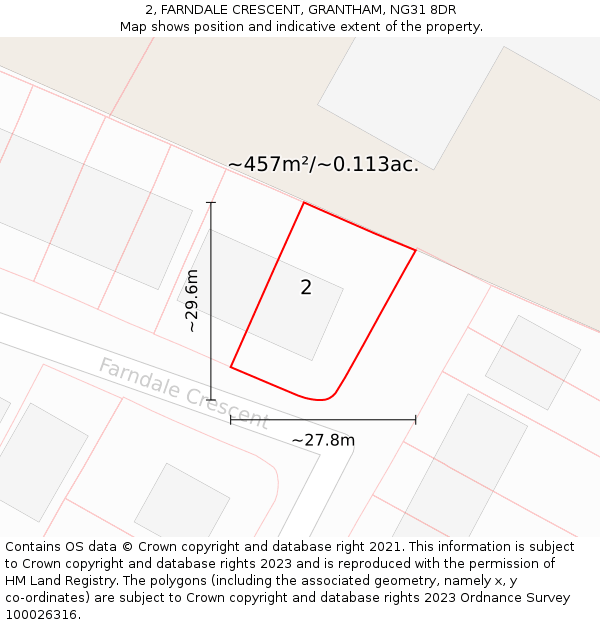 2, FARNDALE CRESCENT, GRANTHAM, NG31 8DR: Plot and title map