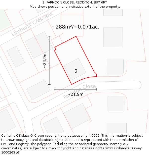 2, FARNDON CLOSE, REDDITCH, B97 6RT: Plot and title map