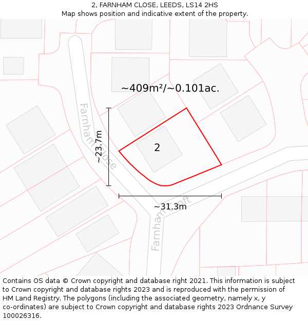 2, FARNHAM CLOSE, LEEDS, LS14 2HS: Plot and title map