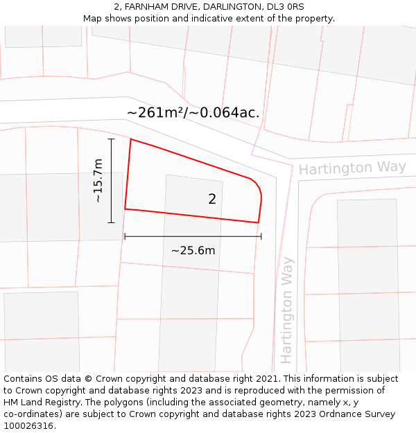 2, FARNHAM DRIVE, DARLINGTON, DL3 0RS: Plot and title map