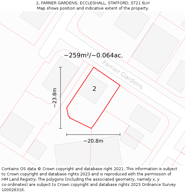 2, FARRIER GARDENS, ECCLESHALL, STAFFORD, ST21 6LH: Plot and title map