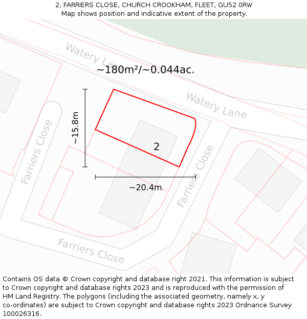 2, FARRIERS CLOSE, CHURCH CROOKHAM, FLEET, GU52 0RW: Plot and title map
