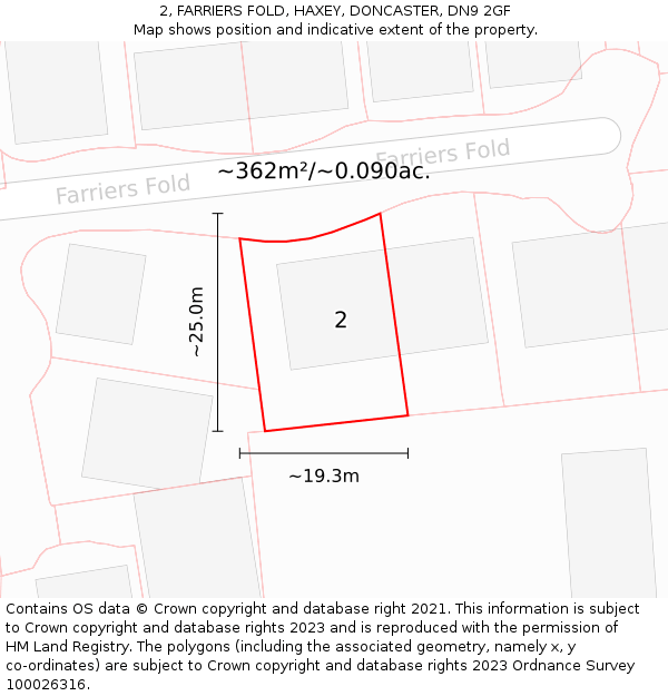 2, FARRIERS FOLD, HAXEY, DONCASTER, DN9 2GF: Plot and title map