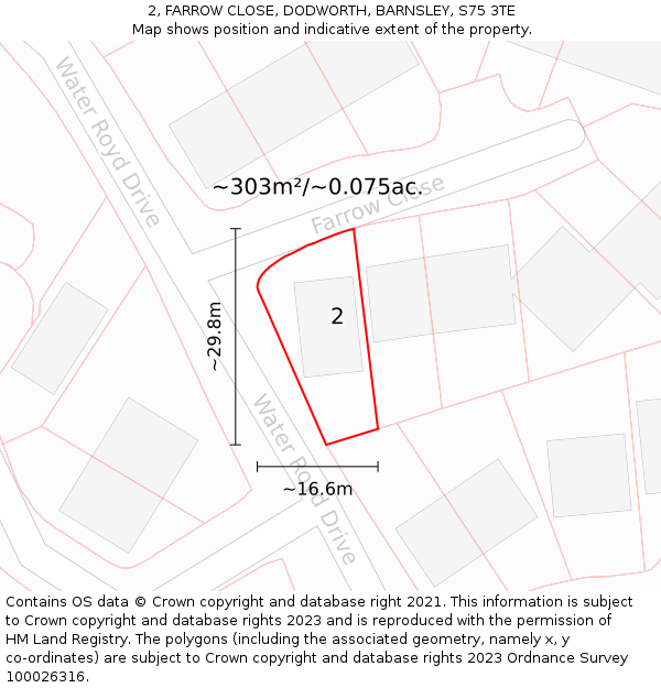 2, FARROW CLOSE, DODWORTH, BARNSLEY, S75 3TE: Plot and title map