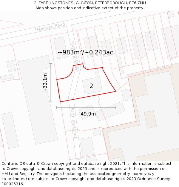 2, FARTHINGSTONES, GLINTON, PETERBOROUGH, PE6 7NU: Plot and title map