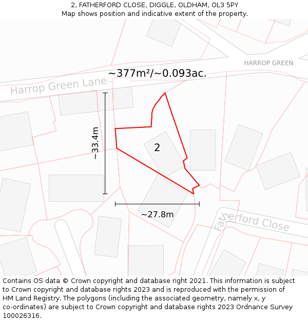 2, FATHERFORD CLOSE, DIGGLE, OLDHAM, OL3 5PY: Plot and title map