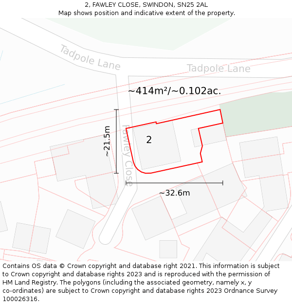 2, FAWLEY CLOSE, SWINDON, SN25 2AL: Plot and title map