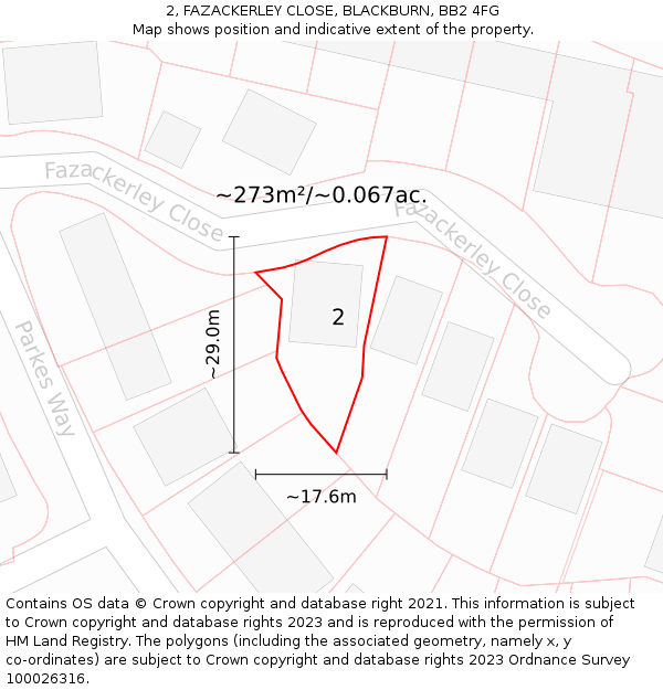 2, FAZACKERLEY CLOSE, BLACKBURN, BB2 4FG: Plot and title map