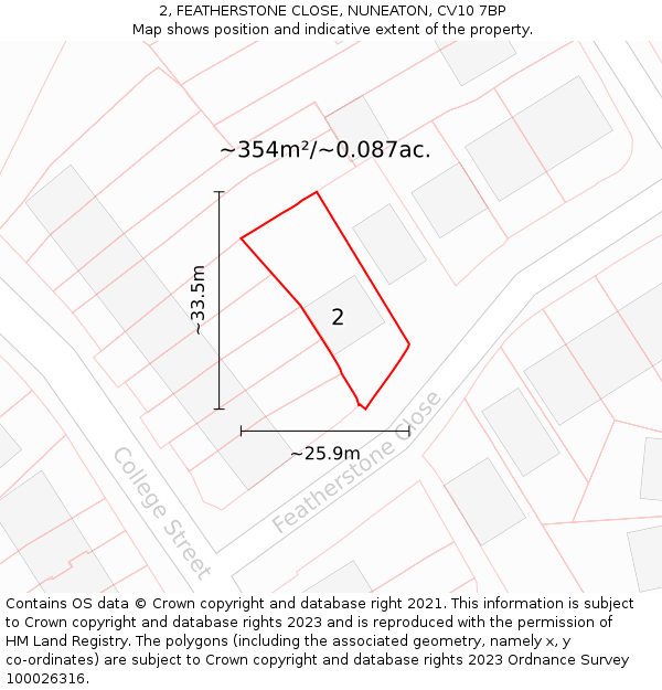 2, FEATHERSTONE CLOSE, NUNEATON, CV10 7BP: Plot and title map