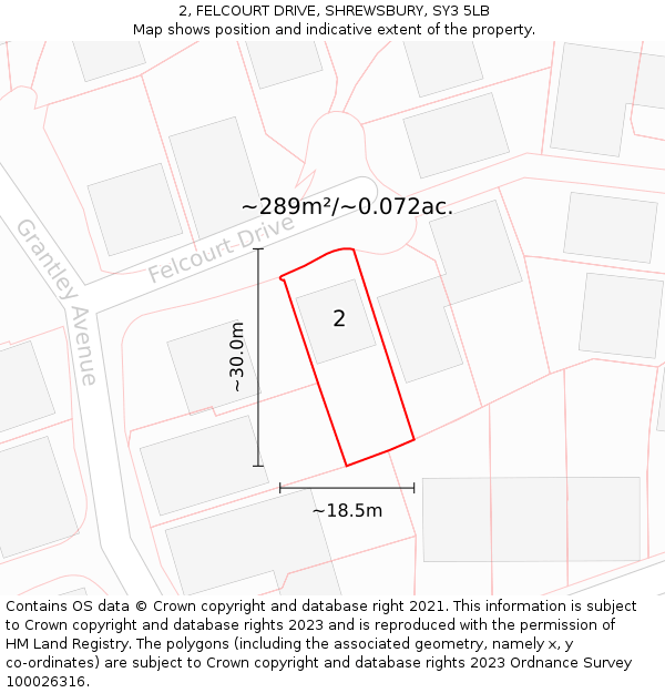 2, FELCOURT DRIVE, SHREWSBURY, SY3 5LB: Plot and title map