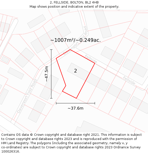 2, FELLSIDE, BOLTON, BL2 4HB: Plot and title map