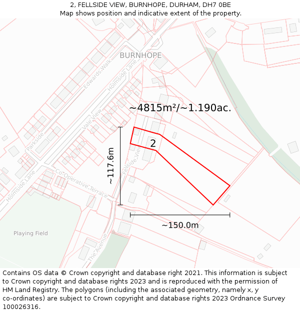 2, FELLSIDE VIEW, BURNHOPE, DURHAM, DH7 0BE: Plot and title map