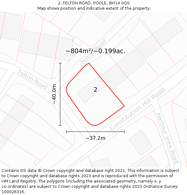 2, FELTON ROAD, POOLE, BH14 0QS: Plot and title map