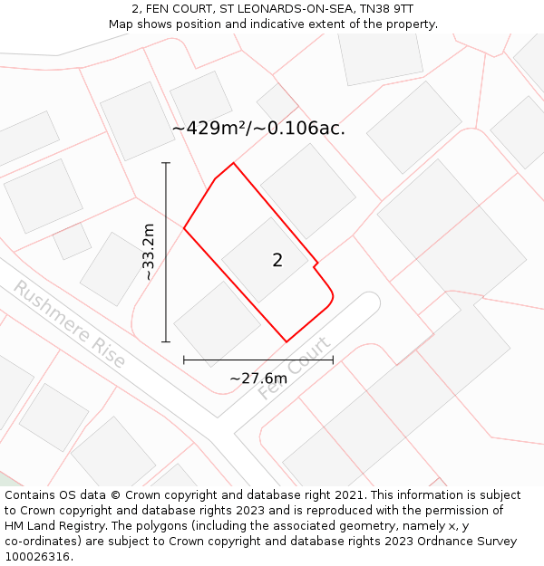2, FEN COURT, ST LEONARDS-ON-SEA, TN38 9TT: Plot and title map